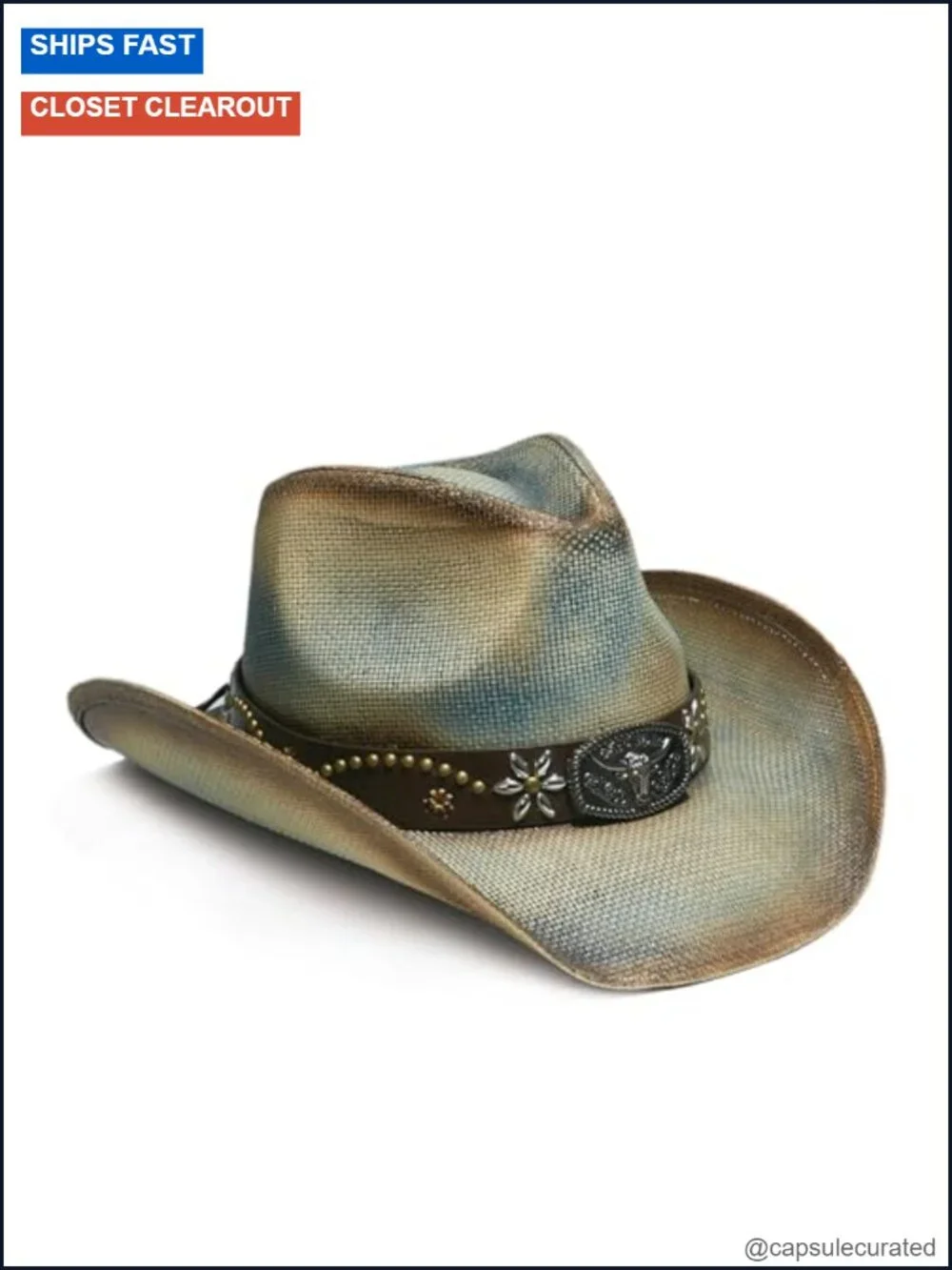 Western Straw Cowboy Hat with Decorative Bands - Unisex Wide Brim